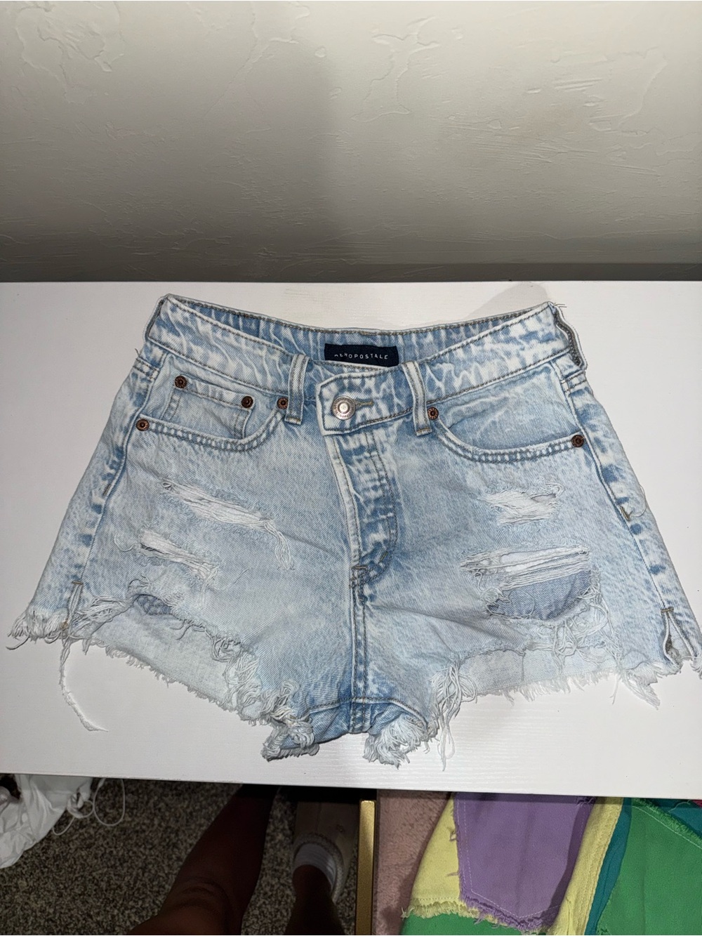 Aeropostale Light Wash Distressed Denim Cutoff Shorts